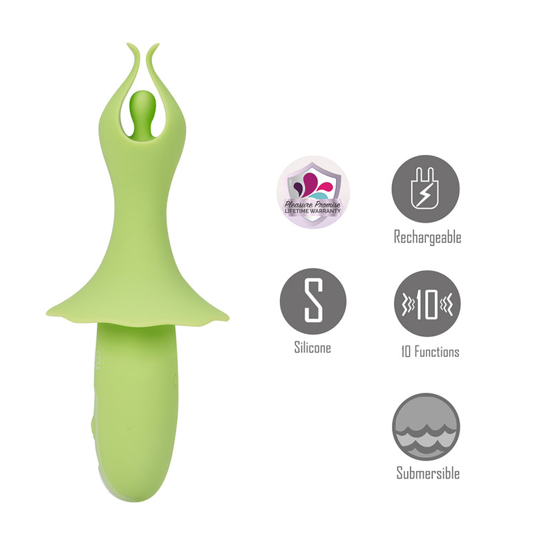SIENNA Green Vibelite 10-Function Rechargeable Fluttering Silicone Vibrator