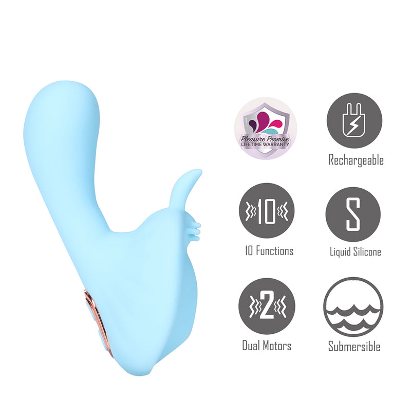 AVERI Blue 10-Function Rechargeable Dual Vibration Liquid Silicone Vibrator
