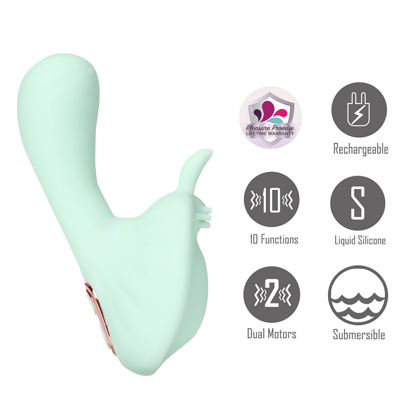 AVERI Green 10-Function Rechargeable Dual Vibration Liquid Silicone Vibrator