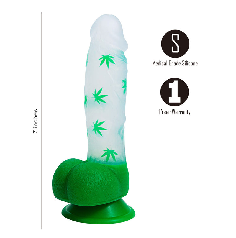 LEIF 7.5 Inch 420 Series Cannabis Print Silicone Suction Cup Dong