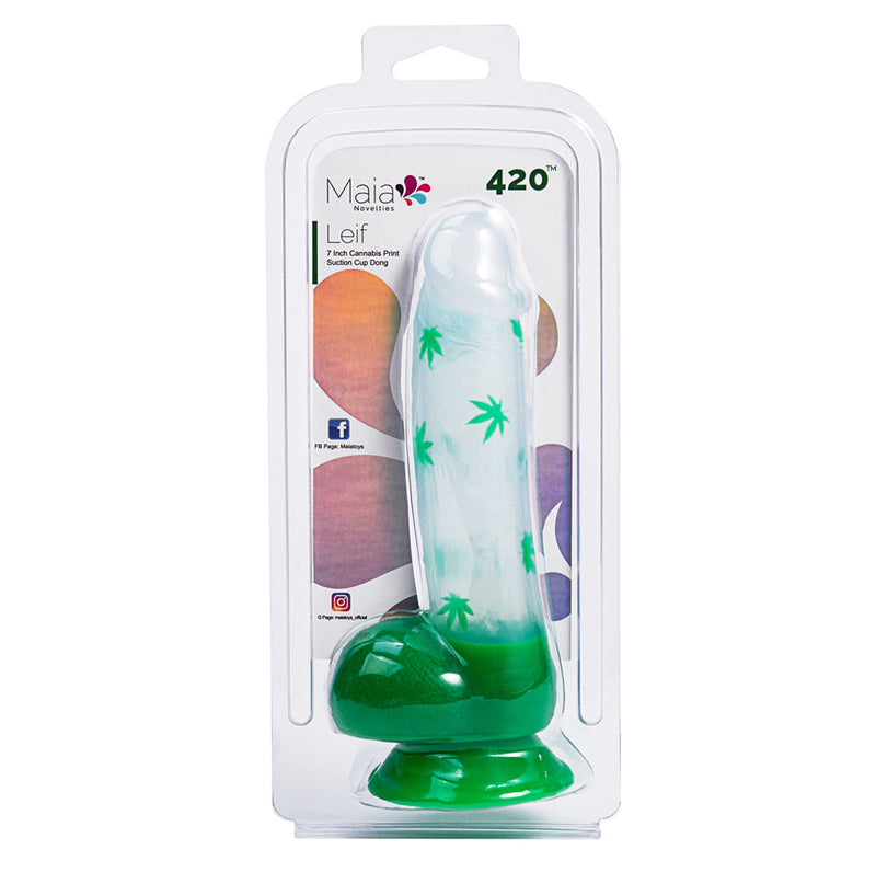 LEIF 7.5 Inch 420 Series Cannabis Print Silicone Suction Cup Dong