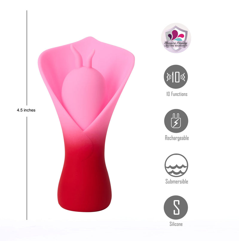 MINA RED Jaguar Powered 10-Function Mini Silicone Fluttering Flower Vibrator
