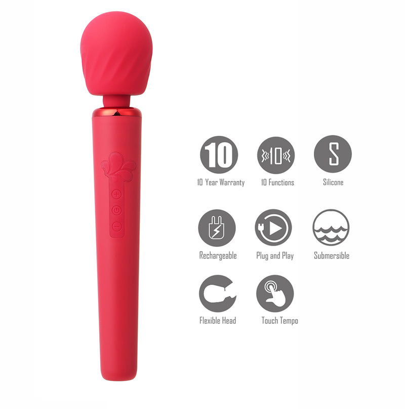 NALA Red 10-Function Touch Tempo Plug & Play Fiercely Powerful Wand (Jaguar Power)