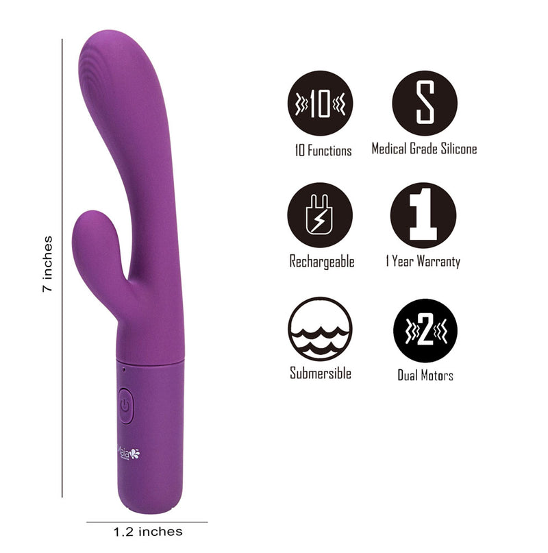 VIBELITE Rayla 10-Function Silicone Dual Stimulator Rechargeable Vibrator Purple