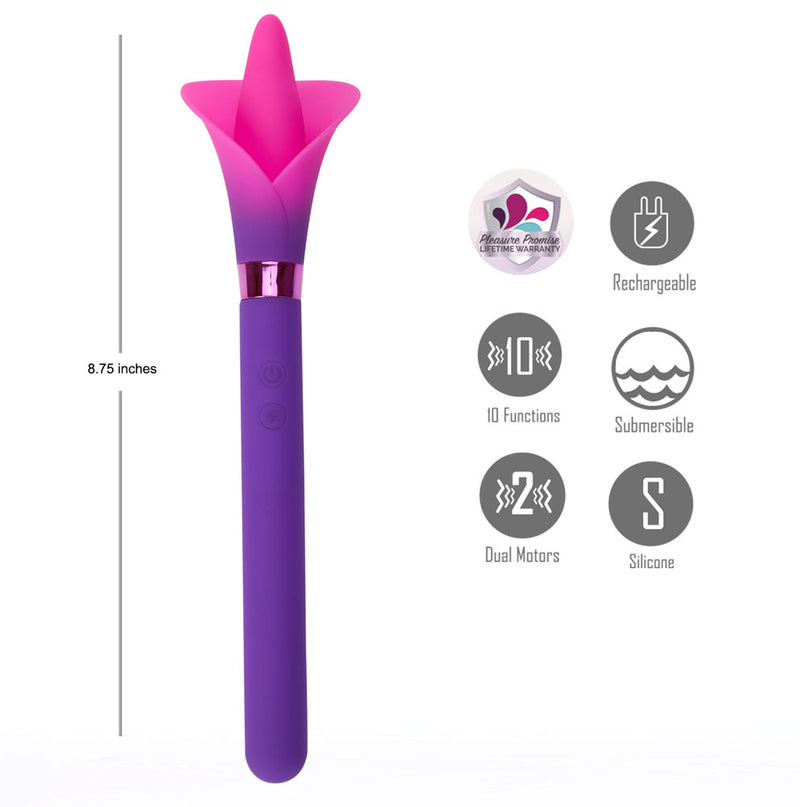 VALA PURPLE Dual Jaguar Motor 10-Function Silicone Flower Vibrator