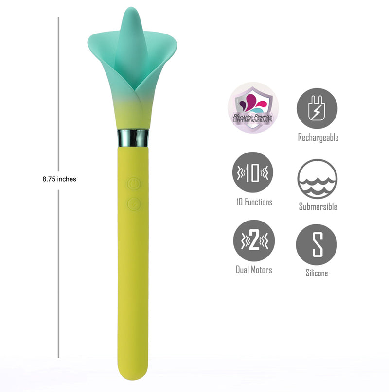 VALA YELLOW Dual Jaguar Motor 10-Function Silicone Flower Vibrator