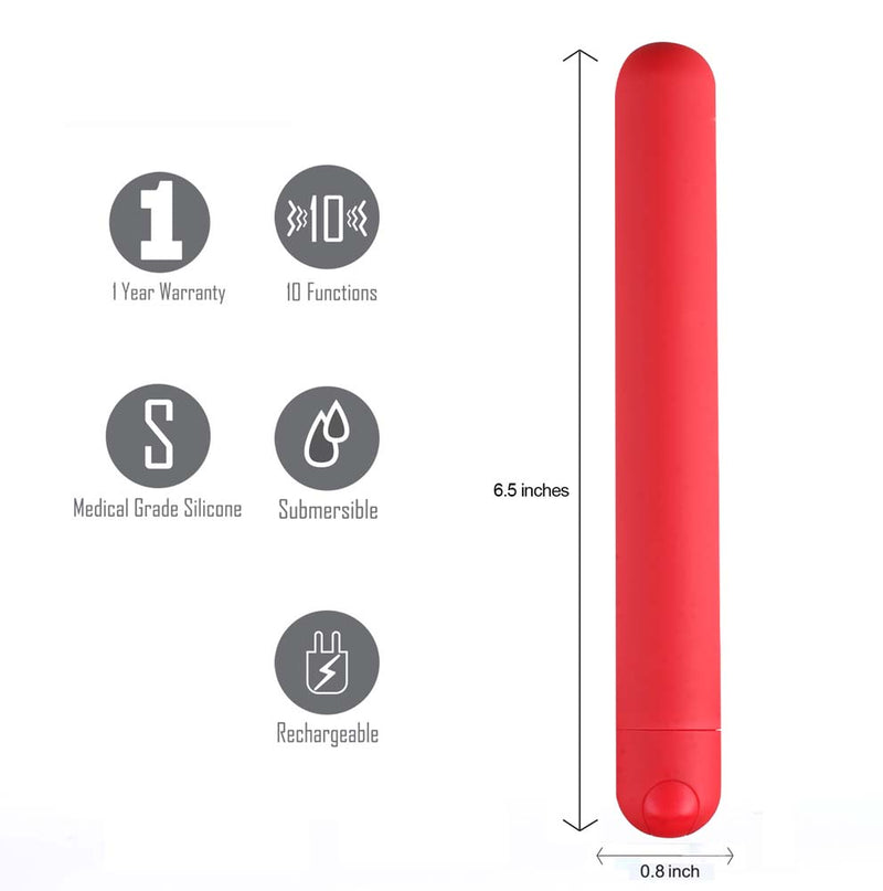 ABBIE USB Rechargeable X-Long Super Charged Bullet Red