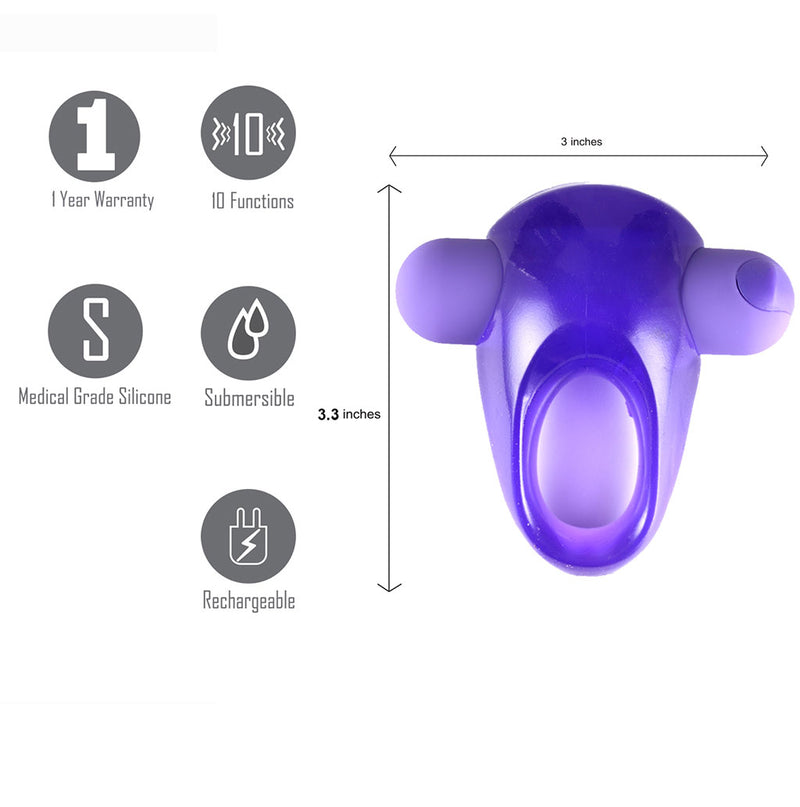 Casey USB Rechargeable Vibrating Erection Enhancer Ring Purple