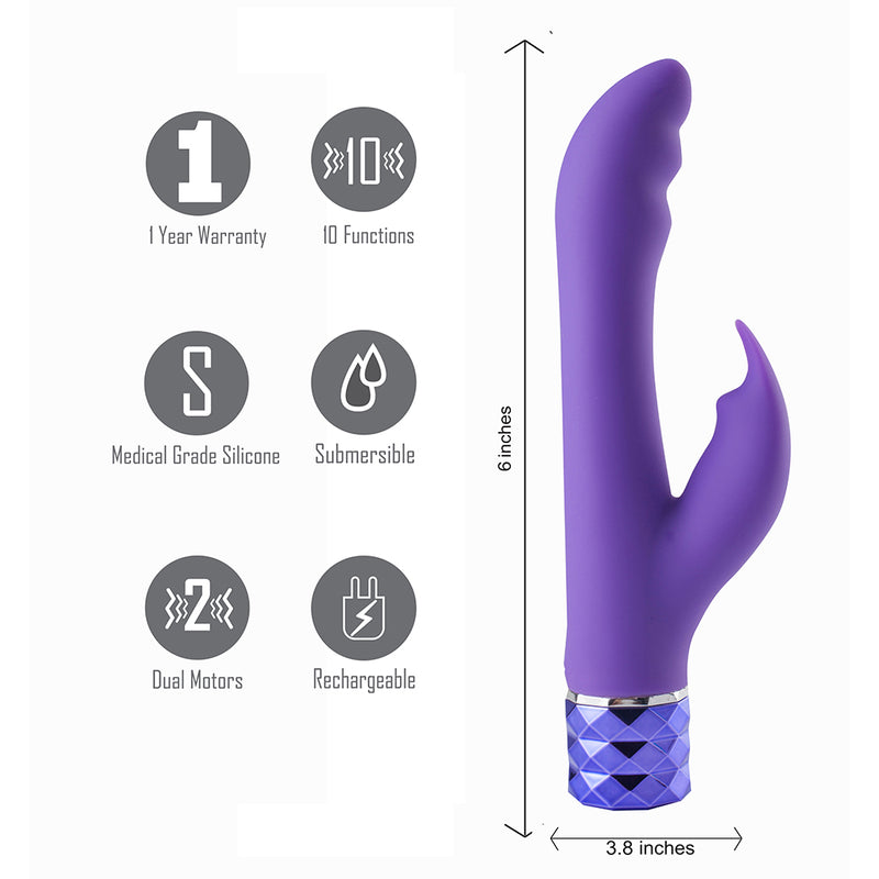 HAILEY Crystal Gems USB Rechargeable Silicone 10-Function G-Spot Vibrator Purple
