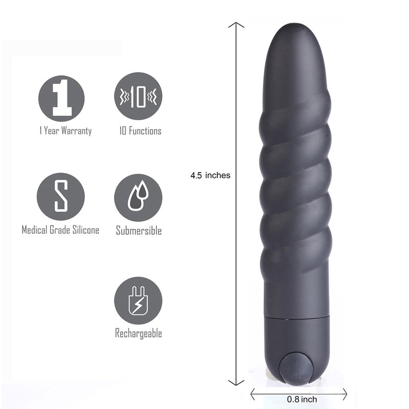 LOLA USB Rechargeable Silicone 10-Function Vibrating Twisty Bullet BLACK