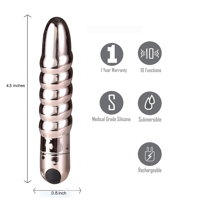 LOLA USB Rechargeable Silicone 10-Function Vibrating Twisty Bullet ROSE GOLD