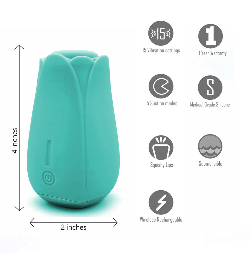 TULIP PRO 15-Function Silicone Suction Toy with Wireless Charge Teal Blue