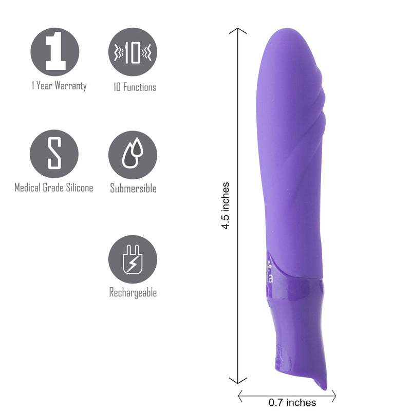 MARGO USB Rechargeable Silicone 10-Function Textured Bullet Vibrator - NEON PURPLE