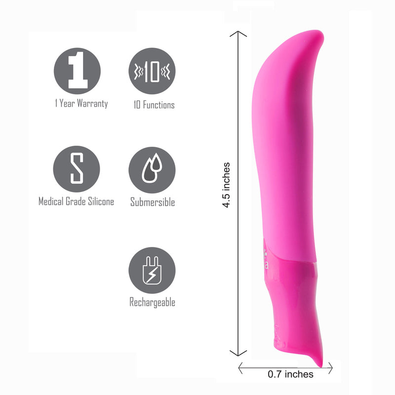 MADDIE USB Rechargeable Silicone 10-Function G-Spot Bullet Vibrator - NEON PINK