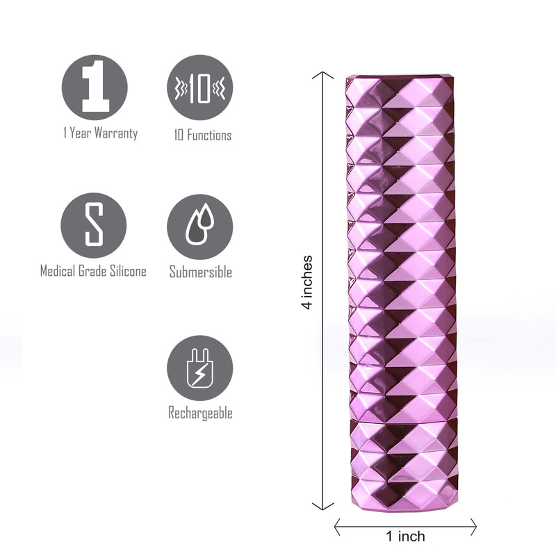 ROXIE Crystal Gems USB Rechargeable Lipstick Bullet Vibrator Pink