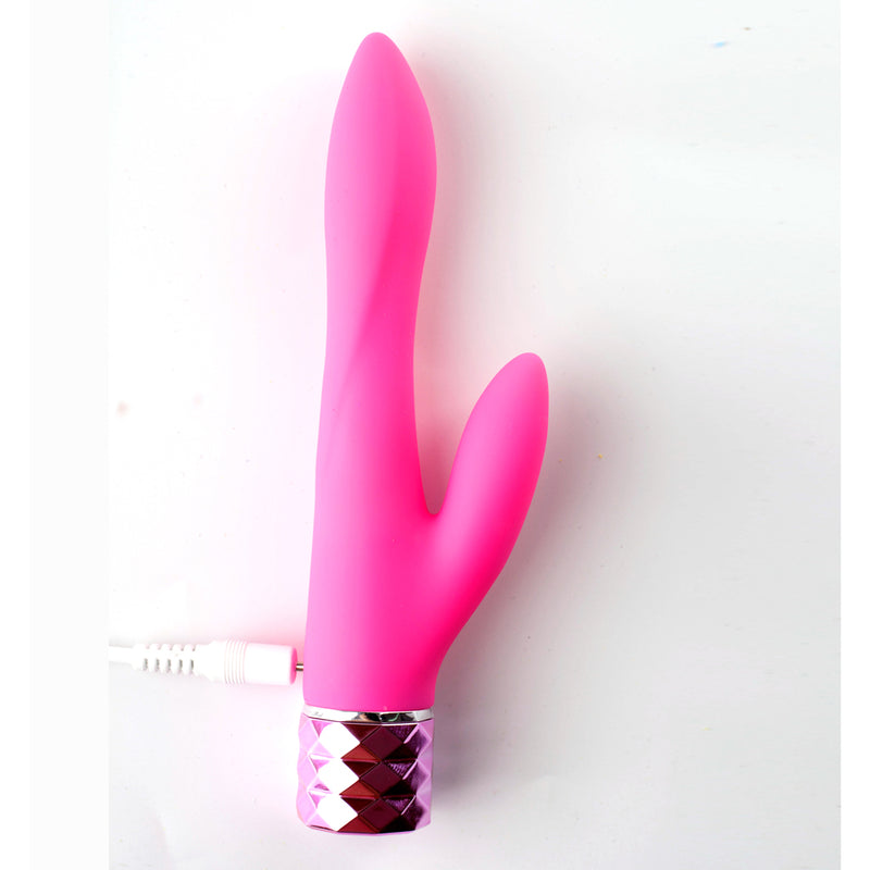 VICTORIA Crystal Gems USB Rechargeable Silicone 10-Function Dual Vibrator Pink