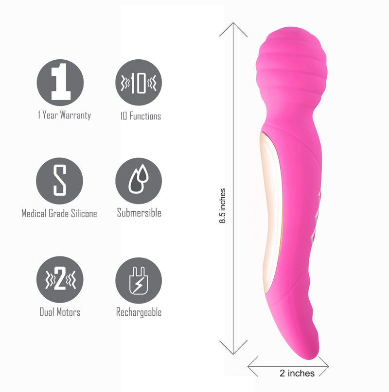 ZOE Twisty USB Rechargeable Dual Vibrating Pleasure Wand HOT PINK