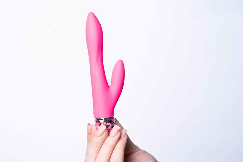 VICTORIA Crystal Gems USB Rechargeable Silicone 10-Function Dual Vibrator Pink