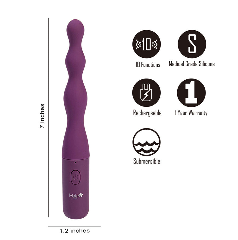VIBELITE Dani 10-Function Silicone Beaded Rechargeable Anal Vibe Purple