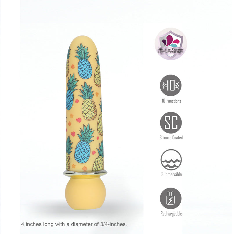 KONA 10-Function Rechargeable Silicone Pineapple Print JAGUAR POWER Bullet