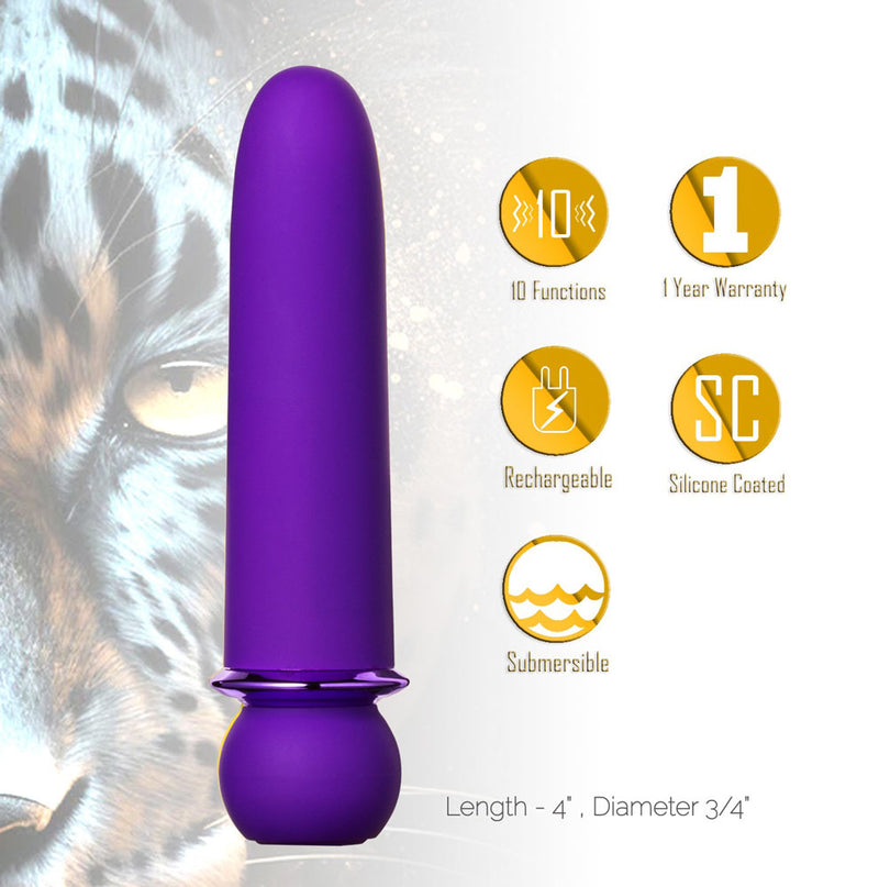 JAGUAR PURPLE 10-Function Rechargeable Silicone Coated Super-Charged Bullet