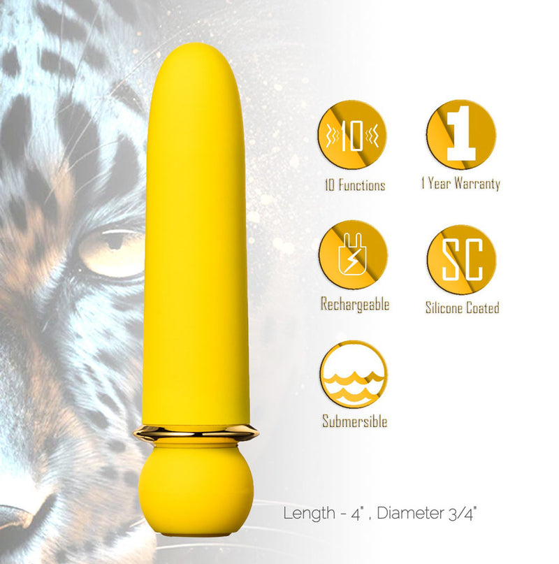 JAGUAR YELLOW 10-Function Rechargeable Silicone Coated Super-Charged Bullet