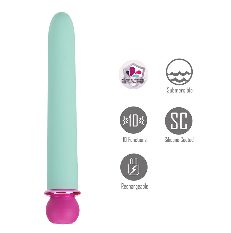 RORI TEAL Super Charged X-Long 10-Function Rechargeable Bullet Vibrator