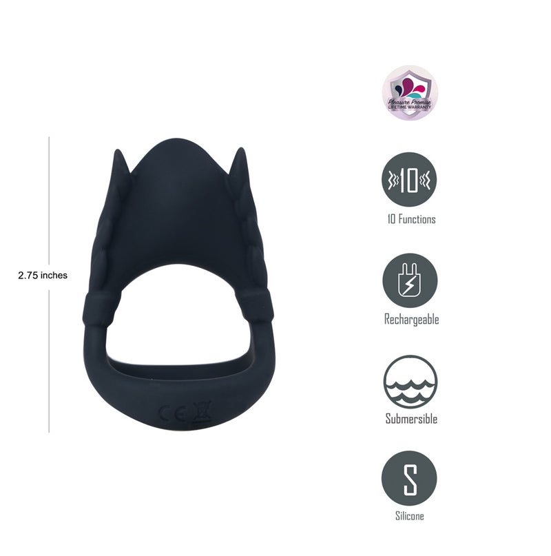 ROCKY BLACK - VIBELITE 10-Function Silicone Vibrating Dual C-Ring