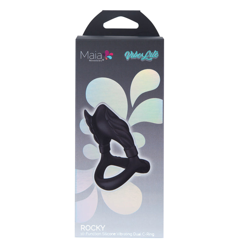 ROCKY BLACK - VIBELITE 10-Function Silicone Vibrating Dual C-Ring