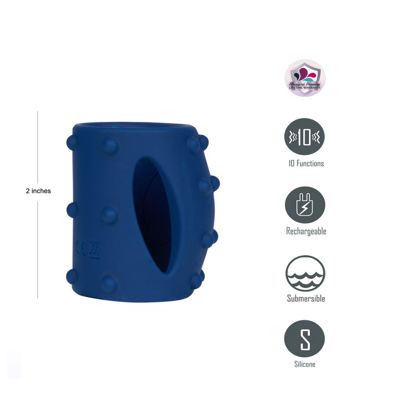 ROMEO BLUE  - VIBELITE 10-Function Silicone Vibrating Girth Enhancer Penis Sleeve
