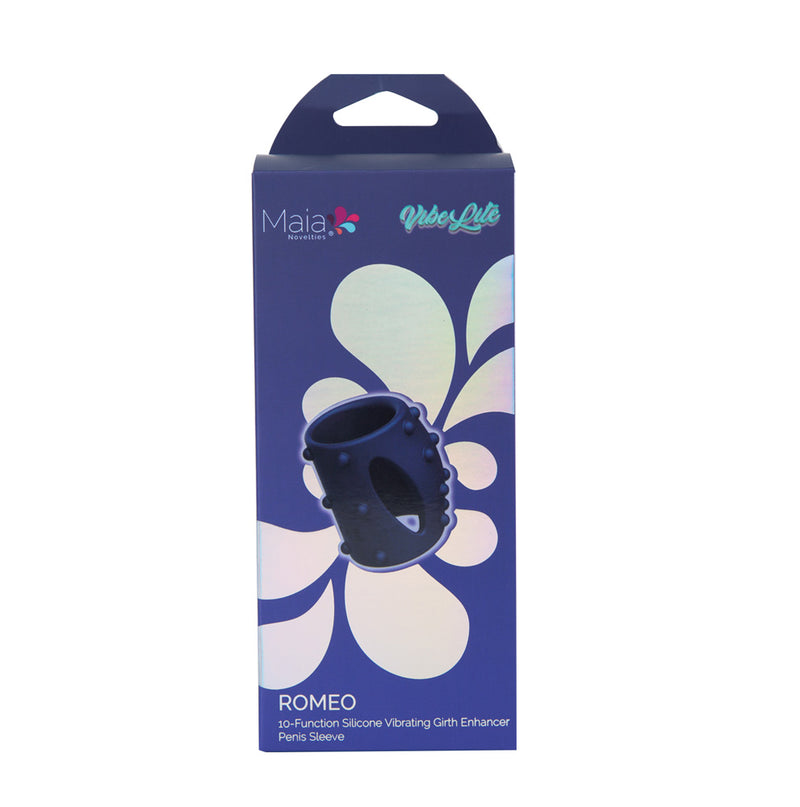 ROMEO BLUE  - VIBELITE 10-Function Silicone Vibrating Girth Enhancer Penis Sleeve