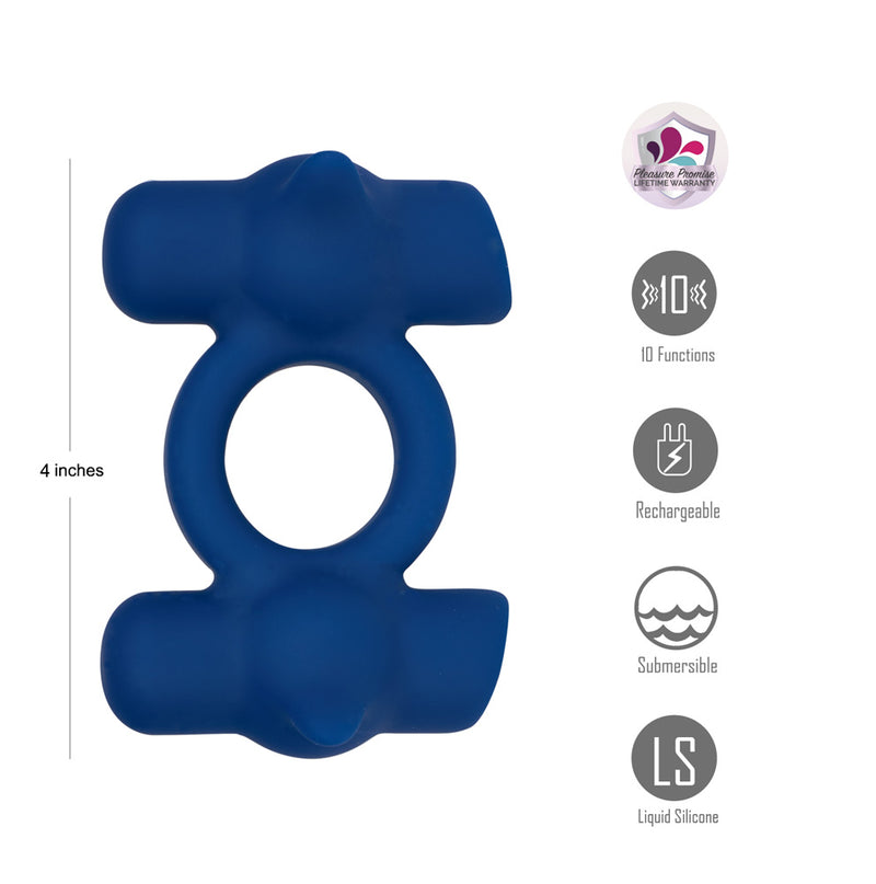 RONAN BLUE 10-Function Liquid Silicone Dual Jaguar Powered C-Ring