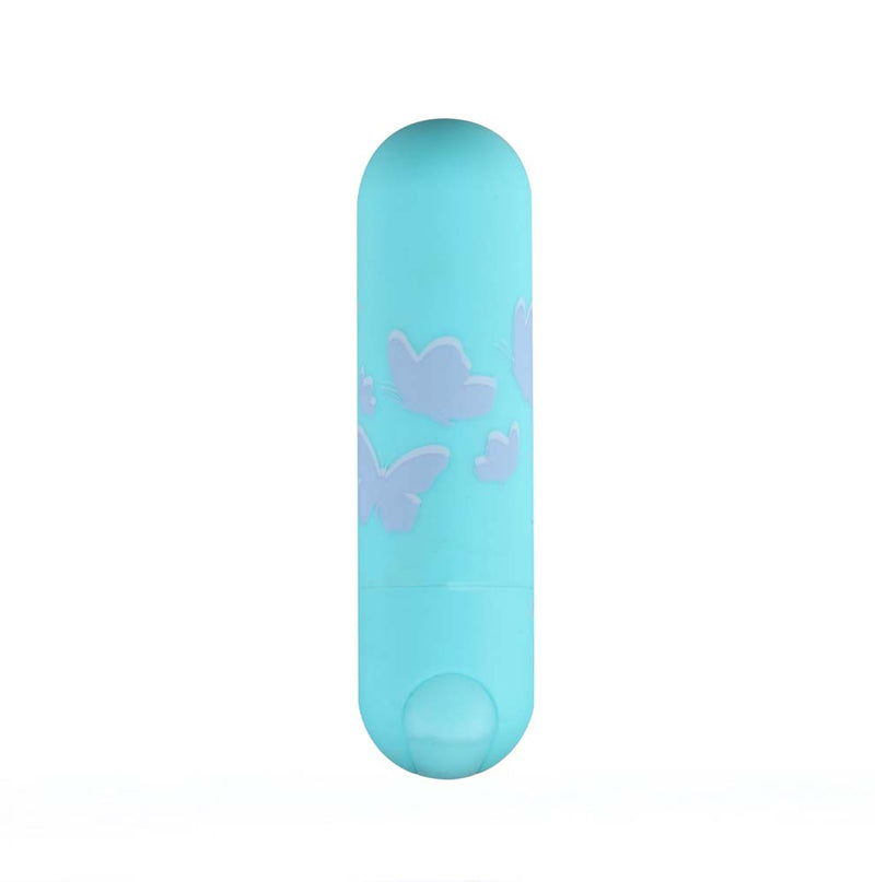 JULIA USB Rechargeable Butterfly Print Super Charged Mini Bullet Teal Blue