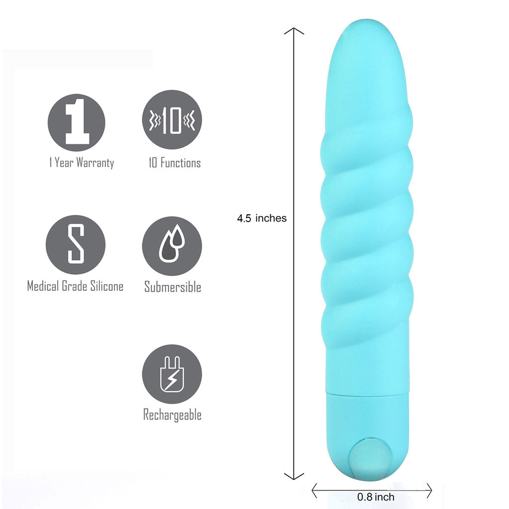 LOLA USB Rechargeable Silicone 10-Function Vibrating Twisty Bullet Blu maiatoys.com LOLA USB Rechargeable Silicone 10-Function Vibrating Twisty Bullet Blu maiatoys.com